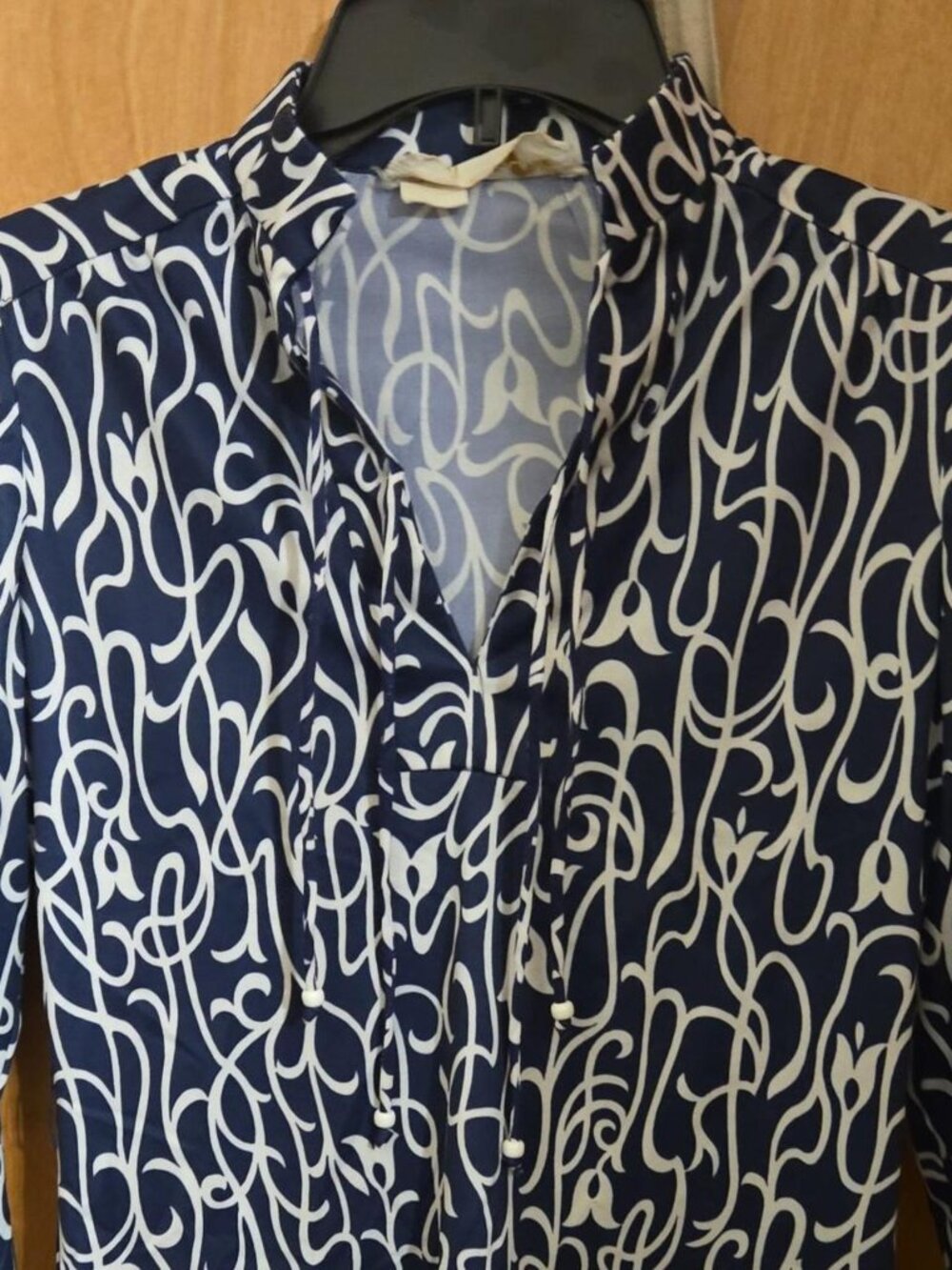 California Girl Vintage 70's Abstract two-piece set navy and white blouse/skirt